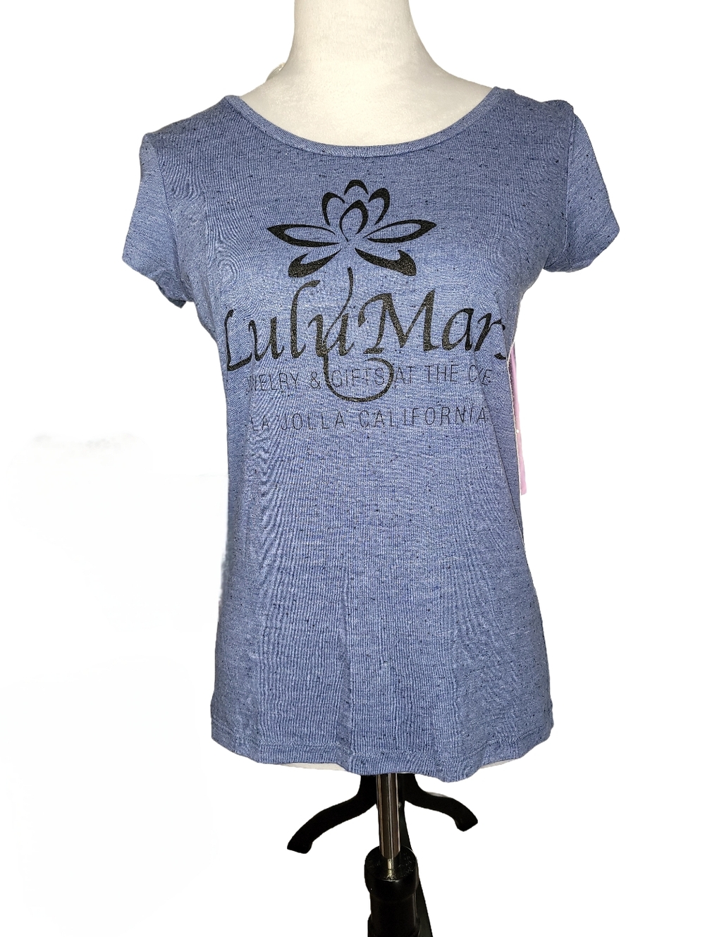 Lulumars La Jolla T-shirt Lotus Design in Blue with black speckles size Large